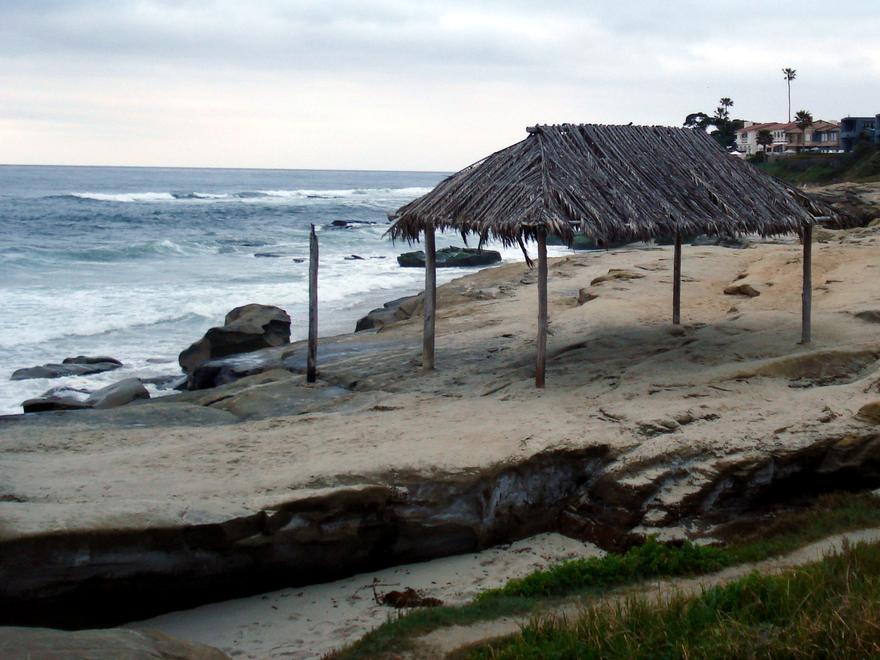 The palm-thatched surf shack at Windansea Beach, La Jolla