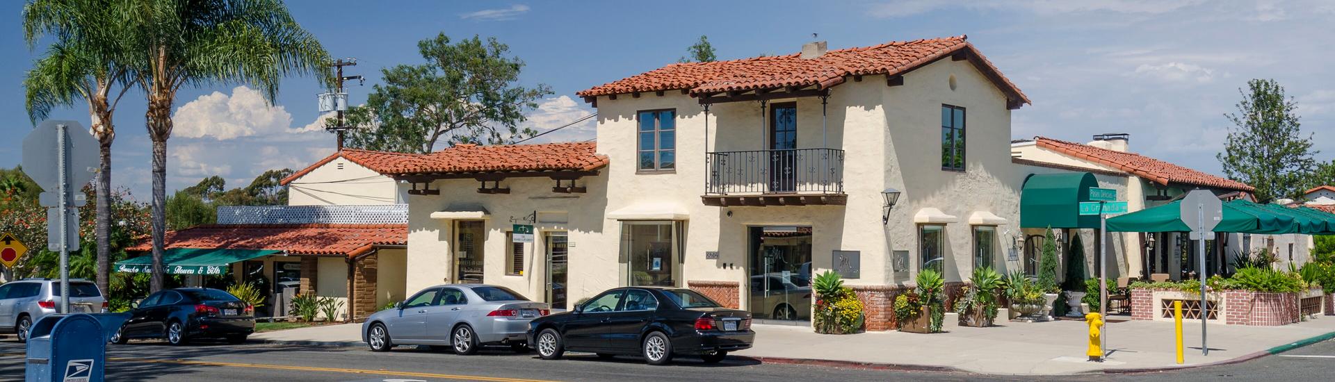 Spanish Colonial buildings in the village of Rancho Santa Fe